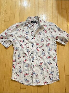 Aptro White Short-Sleeve Nautical Print Shirt